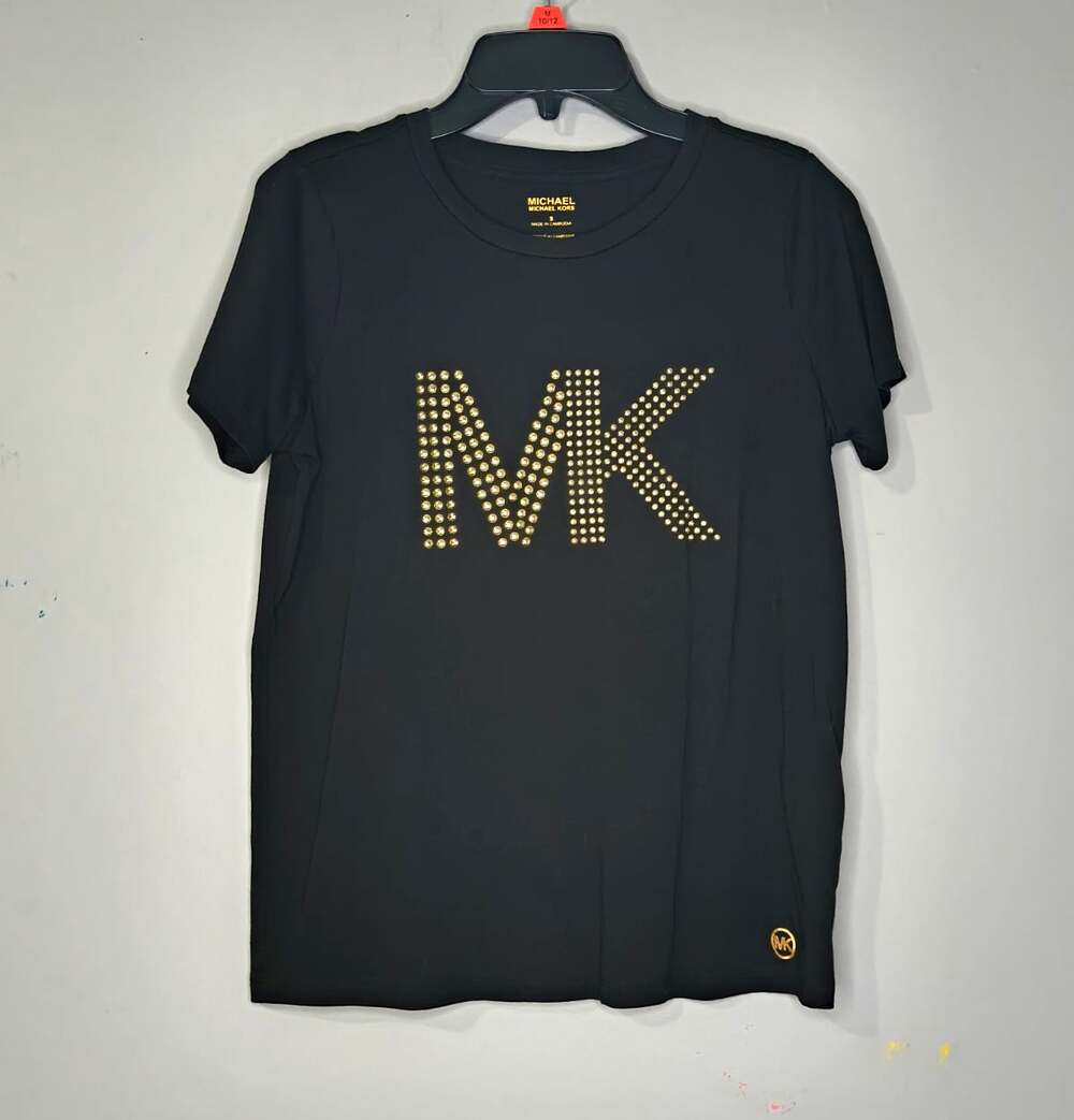Michael Michael Kors Women's Black Beaded studded MK Logo T-Shirt Size S
